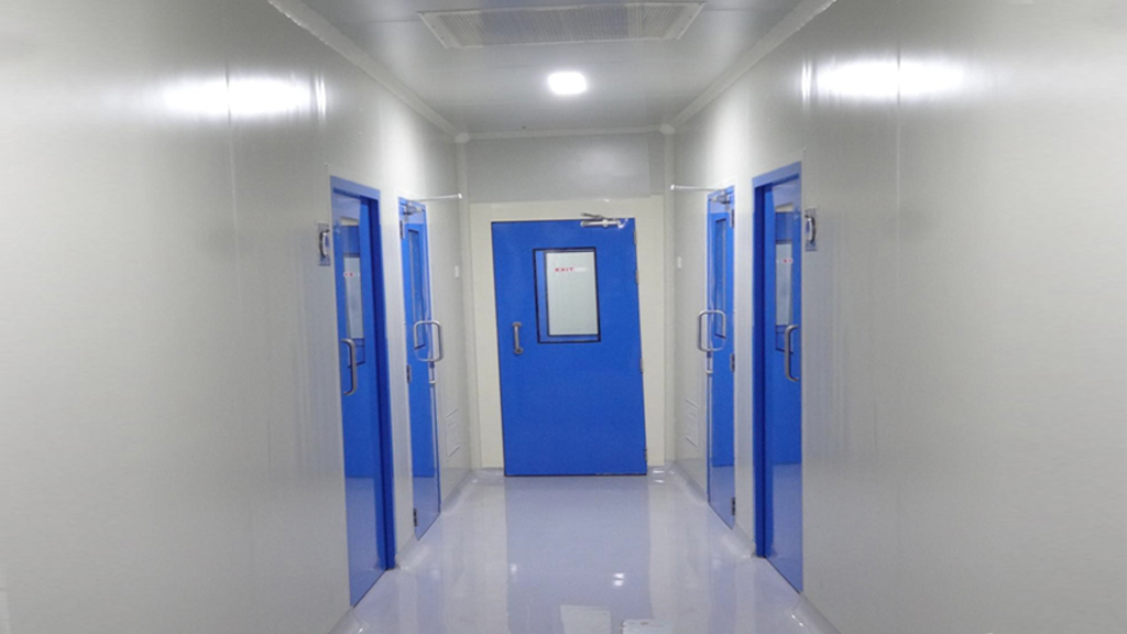 Corridor of a pharma manufacturing cleanroom
