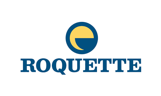 Logo with Roquette & yellow e-shape sigh enclosed in blue circle